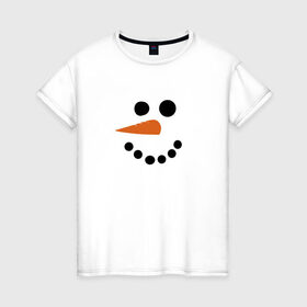 Женская футболка хлопок с принтом Снеговик минимализм в Петрозаводске, 100% хлопок | прямой крой, круглый вырез горловины, длина до линии бедер, слегка спущенное плечо | год петуха | детям | крутой снеговик | любимым. | минимализм | морковка | новый год | подарок | популярное | снег | снеговик