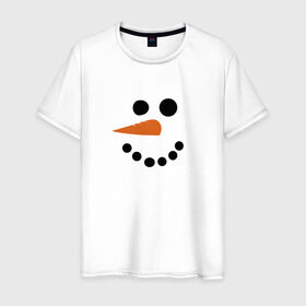 Мужская футболка хлопок с принтом Снеговик минимализм в Петрозаводске, 100% хлопок | прямой крой, круглый вырез горловины, длина до линии бедер, слегка спущенное плечо. | год петуха | детям | крутой снеговик | любимым. | минимализм | морковка | новый год | подарок | популярное | снег | снеговик