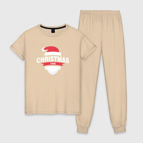 Женская пижама хлопок с принтом Christmas Time в Петрозаводске, 100% хлопок | брюки и футболка прямого кроя, без карманов, на брюках мягкая резинка на поясе и по низу штанин | 