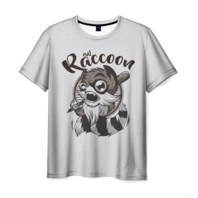 Мужская футболка 3D с принтом Злой енот в Петрозаводске, 100% полиэфир | прямой крой, круглый вырез горловины, длина до линии бедер | evil | raccoon | бита | енот