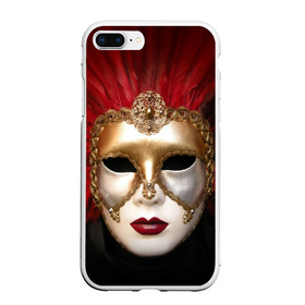 Чехол для iPhone 7Plus/8 Plus матовый с принтом Венецианская маска в Петрозаводске, Силикон | Область печати: задняя сторона чехла, без боковых панелей | венеция | италия | карнавал | красный | лицо | перья