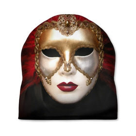 Шапка 3D с принтом Венецианская маска в Петрозаводске, 100% полиэстер | универсальный размер, печать по всей поверхности изделия | венеция | италия | карнавал | красный | лицо | перья
