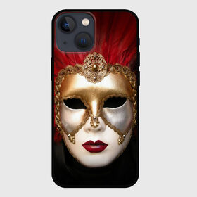 Чехол для iPhone 13 mini с принтом Венецианская маска в Петрозаводске,  |  | Тематика изображения на принте: венеция | италия | карнавал | красный | лицо | перья