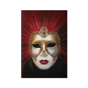 Обложка для паспорта матовая кожа с принтом Венецианская маска в Петрозаводске, натуральная матовая кожа | размер 19,3 х 13,7 см; прозрачные пластиковые крепления | Тематика изображения на принте: венеция | италия | карнавал | красный | лицо | перья