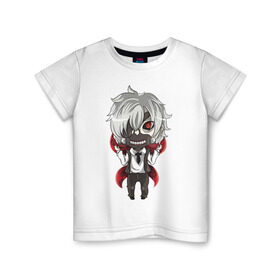 Детская футболка хлопок с принтом Канеки в Петрозаводске, 100% хлопок | круглый вырез горловины, полуприлегающий силуэт, длина до линии бедер | anime | ghoul | tokyo | tokyo ghoul | гуль