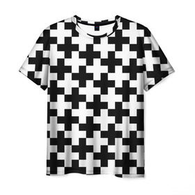 Мужская футболка 3D с принтом Крест в Петрозаводске, 100% полиэфир | прямой крой, круглый вырез горловины, длина до линии бедер | Тематика изображения на принте: cross | крест | оптическая иллюзия | орнамент | узор | чёрно белый