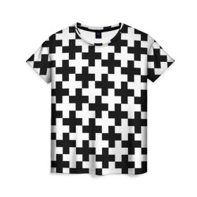 Женская футболка 3D с принтом Крест в Петрозаводске, 100% полиэфир ( синтетическое хлопкоподобное полотно) | прямой крой, круглый вырез горловины, длина до линии бедер | cross | крест | оптическая иллюзия | орнамент | узор | чёрно белый