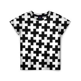 Детская футболка 3D с принтом Крест в Петрозаводске, 100% гипоаллергенный полиэфир | прямой крой, круглый вырез горловины, длина до линии бедер, чуть спущенное плечо, ткань немного тянется | cross | крест | оптическая иллюзия | орнамент | узор | чёрно белый