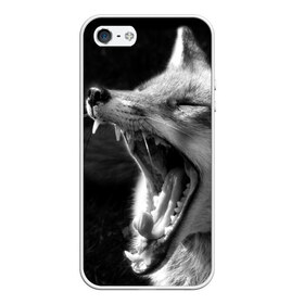 Чехол для iPhone 5/5S матовый с принтом Лиса в Петрозаводске, Силикон | Область печати: задняя сторона чехла, без боковых панелей | animal | bw | fox | jaws | predator | sly | teeth | wild | yawn | дикая | животное | зевает | зубы | лиса | пасть | хитрая | хищник | чб
