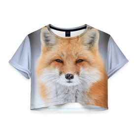 Женская футболка 3D укороченная с принтом Лиса в Петрозаводске, 100% полиэстер | круглая горловина, длина футболки до линии талии, рукава с отворотами | animal | fox | look | predator | red | sly | wild | взгляд | дикая | животное | лиса | рыжая | хитрая | хищник