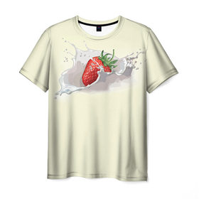 Мужская футболка 3D с принтом Клубника со сливками в Петрозаводске, 100% полиэфир | прямой крой, круглый вырез горловины, длина до линии бедер | Тематика изображения на принте: 