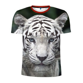 Мужская футболка 3D спортивная с принтом Белый тигр в Петрозаводске, 100% полиэстер с улучшенными характеристиками | приталенный силуэт, круглая горловина, широкие плечи, сужается к линии бедра | animal | jungle | look | predator | tiger | white | wild | белый | взгляд | джунгли | дикий | животное | тигр | хищник