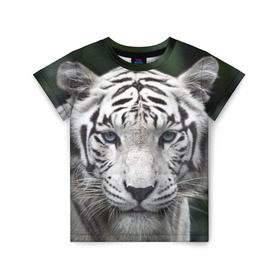 Детская футболка 3D с принтом Белый тигр в Петрозаводске, 100% гипоаллергенный полиэфир | прямой крой, круглый вырез горловины, длина до линии бедер, чуть спущенное плечо, ткань немного тянется | animal | jungle | look | predator | tiger | white | wild | белый | взгляд | джунгли | дикий | животное | тигр | хищник