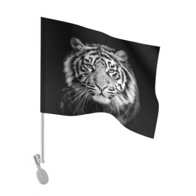 Флаг для автомобиля с принтом Тигр в Петрозаводске, 100% полиэстер | Размер: 30*21 см | animal | black   white | look | predator | tiger | wild | взгляд | дикий | животное | тигр | хищник | черно   белый