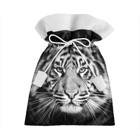 Подарочный 3D мешок с принтом Тигр в Петрозаводске, 100% полиэстер | Размер: 29*39 см | animal | black   white | look | predator | tiger | wild | взгляд | дикий | животное | тигр | хищник | черно   белый