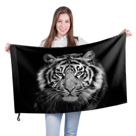Флаг 3D с принтом Тигр в Петрозаводске, 100% полиэстер | плотность ткани — 95 г/м2, размер — 67 х 109 см. Принт наносится с одной стороны | animal | black   white | look | predator | tiger | wild | взгляд | дикий | животное | тигр | хищник | черно   белый