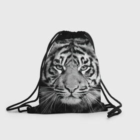 Рюкзак-мешок 3D с принтом Тигр в Петрозаводске, 100% полиэстер | плотность ткани — 200 г/м2, размер — 35 х 45 см; лямки — толстые шнурки, застежка на шнуровке, без карманов и подкладки | animal | black   white | look | predator | tiger | wild | взгляд | дикий | животное | тигр | хищник | черно   белый