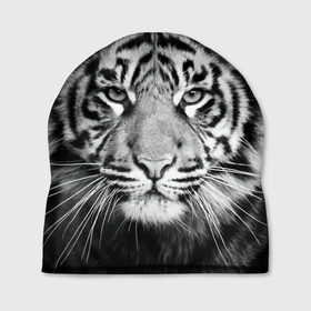 Шапка 3D с принтом Тигр в Петрозаводске, 100% полиэстер | универсальный размер, печать по всей поверхности изделия | animal | black   white | look | predator | tiger | wild | взгляд | дикий | животное | тигр | хищник | черно   белый