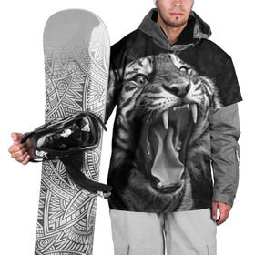 Накидка на куртку 3D с принтом Тигр в Петрозаводске, 100% полиэстер |  | animal | black   white | fangs | jaws | jungle | predator | teeth | tiger | wild | джунгли | дикий | животное | клыки | оскал | пасть | тигр | хищник | черно   белый