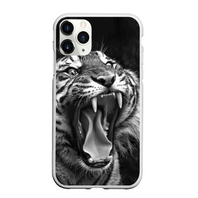 Чехол для iPhone 11 Pro матовый с принтом Тигр в Петрозаводске, Силикон |  | animal | black   white | fangs | jaws | jungle | predator | teeth | tiger | wild | джунгли | дикий | животное | клыки | оскал | пасть | тигр | хищник | черно   белый
