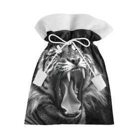 Подарочный 3D мешок с принтом Тигр в Петрозаводске, 100% полиэстер | Размер: 29*39 см | animal | black   white | fangs | jaws | jungle | predator | teeth | tiger | wild | джунгли | дикий | животное | клыки | оскал | пасть | тигр | хищник | черно   белый