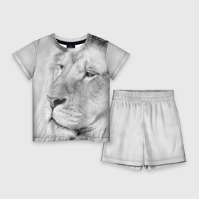 Детский костюм с шортами 3D с принтом Лев в Петрозаводске,  |  | animal | black   white | king | lion | look | predator | wild | взгляд | дикий | животное | зверь | лев | хищник | царь | черно   белый