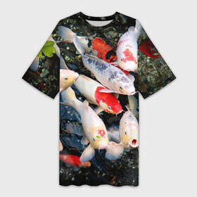 Платье-футболка 3D с принтом Koi Fish (карпы кои) в Петрозаводске,  |  | bright | brocade | carp | color | decorative | depth | exotic | fish | koi | koi fish | sea | water | вода | глубина | декоративные | карпы | кои | море | парчовый | рыбки | цвет | экзотические | яркий