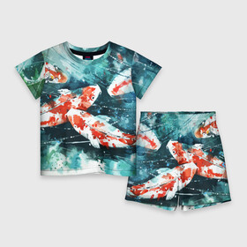 Детский костюм с шортами 3D с принтом Koi Fish (карпы кои) в Петрозаводске,  |  | bright | brocade | carp | color | decorative | depth | exotic | fish | koi | koi fish | sea | water | вода | глубина | декоративные | карпы | кои | море | парчовый | рыбки | цвет | экзотические | яркий