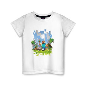 Детская футболка хлопок с принтом MINECRAFT в Петрозаводске, 100% хлопок | круглый вырез горловины, полуприлегающий силуэт, длина до линии бедер | minecraft | майнкрафт