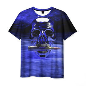 Мужская футболка 3D с принтом Iron skull в Петрозаводске, 100% полиэфир | прямой крой, круглый вырез горловины, длина до линии бедер | skull | дым | монстр | ночь | патрон | пуля | снаряд | череп