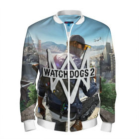 Мужской бомбер 3D с принтом Watch Dogs 2 в Петрозаводске, 100% полиэстер | застегивается на молнию, по бокам два кармана без застежек, по низу бомбера и на воротнике - эластичная резинка | watchdogs