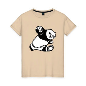 Женская футболка хлопок с принтом Панда в Петрозаводске, 100% хлопок | прямой крой, круглый вырез горловины, длина до линии бедер, слегка спущенное плечо | кунг фу | мульт | панда