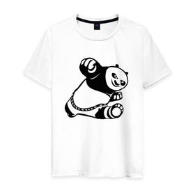 Мужская футболка хлопок с принтом Панда в Петрозаводске, 100% хлопок | прямой крой, круглый вырез горловины, длина до линии бедер, слегка спущенное плечо. | кунг фу | мульт | панда