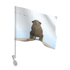 Флаг для автомобиля с принтом Слон и журавли в Петрозаводске, 100% полиэстер | Размер: 30*21 см | bench | coast | cranes | dream | elephant | flight | sea | sitting | берег | журавли | мечты | море | полет | сидит | скамейка | слон