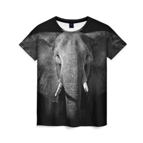 Женская футболка 3D с принтом Слон в Петрозаводске, 100% полиэфир ( синтетическое хлопкоподобное полотно) | прямой крой, круглый вырез горловины, длина до линии бедер | animal | big | black   white | elephant | wild | большой | дикий | животное | слон | черно   белый
