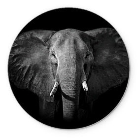 Коврик круглый с принтом Слон в Петрозаводске, резина и полиэстер | круглая форма, изображение наносится на всю лицевую часть | animal | big | black   white | elephant | wild | большой | дикий | животное | слон | черно   белый