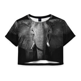 Женская футболка 3D укороченная с принтом Слон в Петрозаводске, 100% полиэстер | круглая горловина, длина футболки до линии талии, рукава с отворотами | animal | big | black   white | elephant | wild | большой | дикий | животное | слон | черно   белый