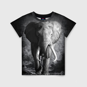 Детская футболка 3D с принтом Слон в Петрозаводске, 100% гипоаллергенный полиэфир | прямой крой, круглый вырез горловины, длина до линии бедер, чуть спущенное плечо, ткань немного тянется | africa | animal | big | black   white | elephant | go | road | savannah | wild | африка | большой | дикий | дорога | животное | идет | саванна | слон | черно   белый
