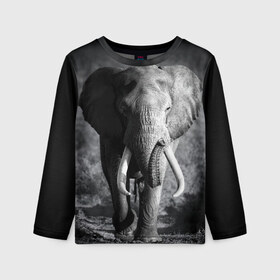 Детский лонгслив 3D с принтом Слон в Петрозаводске, 100% полиэстер | длинные рукава, круглый вырез горловины, полуприлегающий силуэт
 | africa | animal | big | black   white | elephant | go | road | savannah | wild | африка | большой | дикий | дорога | животное | идет | саванна | слон | черно   белый