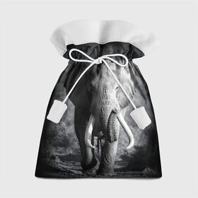 Подарочный 3D мешок с принтом Слон в Петрозаводске, 100% полиэстер | Размер: 29*39 см | Тематика изображения на принте: africa | animal | big | black   white | elephant | go | road | savannah | wild | африка | большой | дикий | дорога | животное | идет | саванна | слон | черно   белый