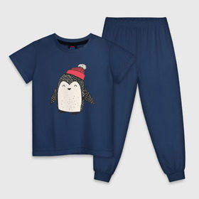 Детская пижама хлопок с принтом Пингвин в шапке в Петрозаводске, 100% хлопок |  брюки и футболка прямого кроя, без карманов, на брюках мягкая резинка на поясе и по низу штанин
 | милота