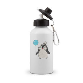 Бутылка спортивная с принтом Пингвин с шариком в Петрозаводске, металл | емкость — 500 мл, в комплекте две пластиковые крышки и карабин для крепления | Тематика изображения на принте: 