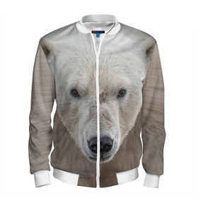 Мужской бомбер 3D с принтом Белый медведь в Петрозаводске, 100% полиэстер | застегивается на молнию, по бокам два кармана без застежек, по низу бомбера и на воротнике - эластичная резинка | Тематика изображения на принте: animal | bear | eyes | head | north | polar | predator | white | wild | белый | взгляд | голова | дикий | животное | медведь | полярный | север | хищник