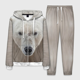 Мужской костюм 3D с принтом Белый медведь в Петрозаводске, 100% полиэстер | Манжеты и пояс оформлены тканевой резинкой, двухслойный капюшон со шнурком для регулировки, карманы спереди | animal | bear | eyes | head | north | polar | predator | white | wild | белый | взгляд | голова | дикий | животное | медведь | полярный | север | хищник