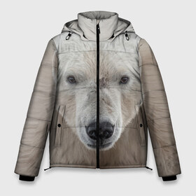 Мужская зимняя куртка 3D с принтом Белый медведь в Петрозаводске, верх — 100% полиэстер; подкладка — 100% полиэстер; утеплитель — 100% полиэстер | длина ниже бедра, свободный силуэт Оверсайз. Есть воротник-стойка, отстегивающийся капюшон и ветрозащитная планка. 

Боковые карманы с листочкой на кнопках и внутренний карман на молнии. | animal | bear | eyes | head | north | polar | predator | white | wild | белый | взгляд | голова | дикий | животное | медведь | полярный | север | хищник