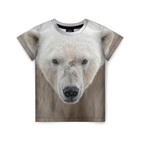 Детская футболка 3D с принтом Белый медведь в Петрозаводске, 100% гипоаллергенный полиэфир | прямой крой, круглый вырез горловины, длина до линии бедер, чуть спущенное плечо, ткань немного тянется | animal | bear | eyes | head | north | polar | predator | white | wild | белый | взгляд | голова | дикий | животное | медведь | полярный | север | хищник