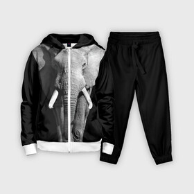 Детский костюм 3D с принтом Слон в Петрозаводске,  |  | africa | big | black   white | elephant is an animal | shroud | tusks | африка | бивни | большой | животное | идет | савана | слон | черно   белый