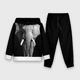 Детский костюм 3D (с толстовкой) с принтом Слон в Петрозаводске,  |  | africa | big | black   white | elephant is an animal | shroud | tusks | африка | бивни | большой | животное | идет | савана | слон | черно   белый