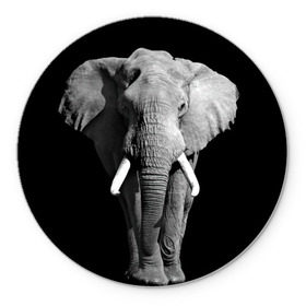 Коврик круглый с принтом Слон в Петрозаводске, резина и полиэстер | круглая форма, изображение наносится на всю лицевую часть | africa | big | black   white | elephant is an animal | shroud | tusks | африка | бивни | большой | животное | идет | савана | слон | черно   белый