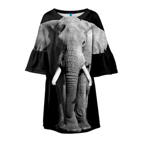 Детское платье 3D с принтом Слон в Петрозаводске, 100% полиэстер | прямой силуэт, чуть расширенный к низу. Круглая горловина, на рукавах — воланы | africa | big | black   white | elephant is an animal | shroud | tusks | африка | бивни | большой | животное | идет | савана | слон | черно   белый